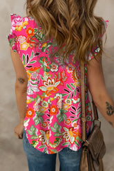 Tanktop mit floralem Rüschen-V-Ausschnitt in Rosa